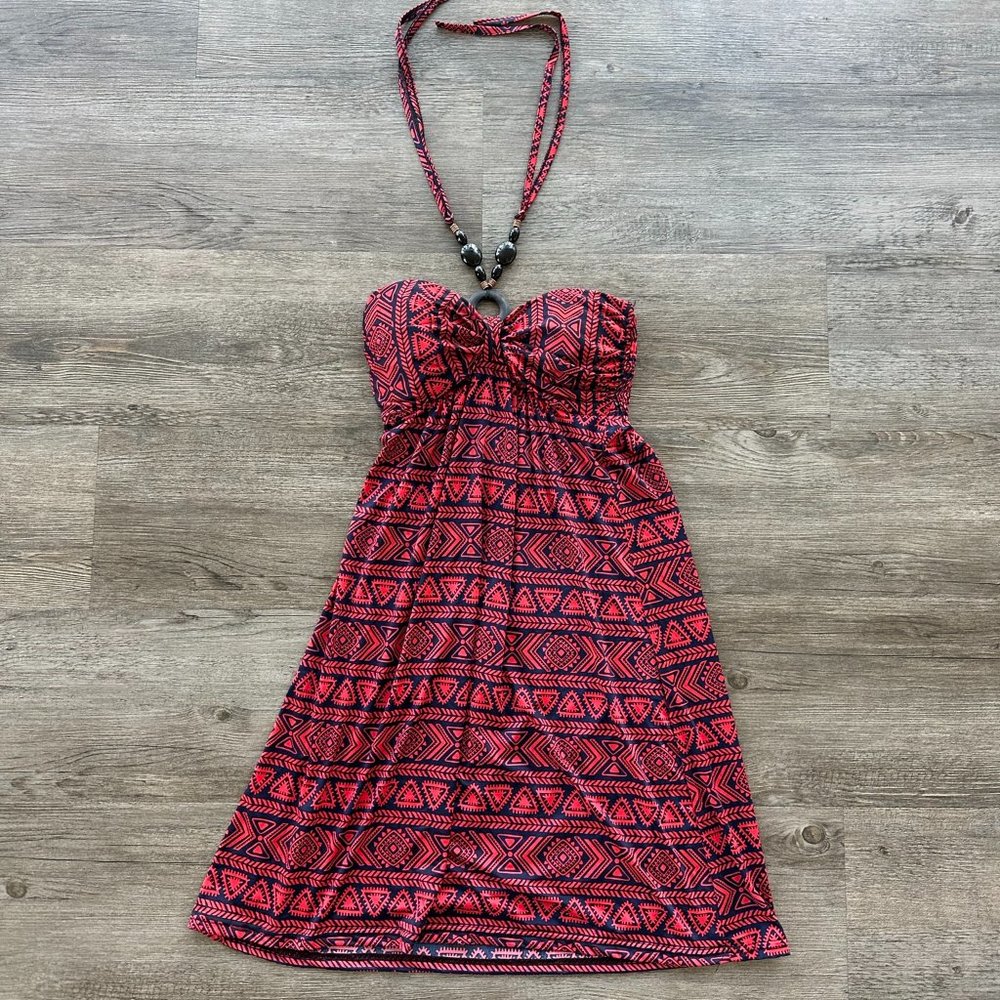 Red & Navy Blue Tribal Halter Sundress Size Medium